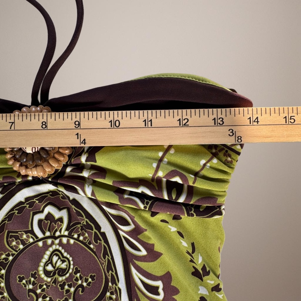 Vintage City Triangles Green Paisley Strapless Halter Tank with Brown Trim - Picture 12 of 13